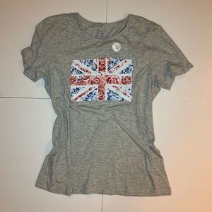 Primark Gray Union Jack Floral Roses T-shirt